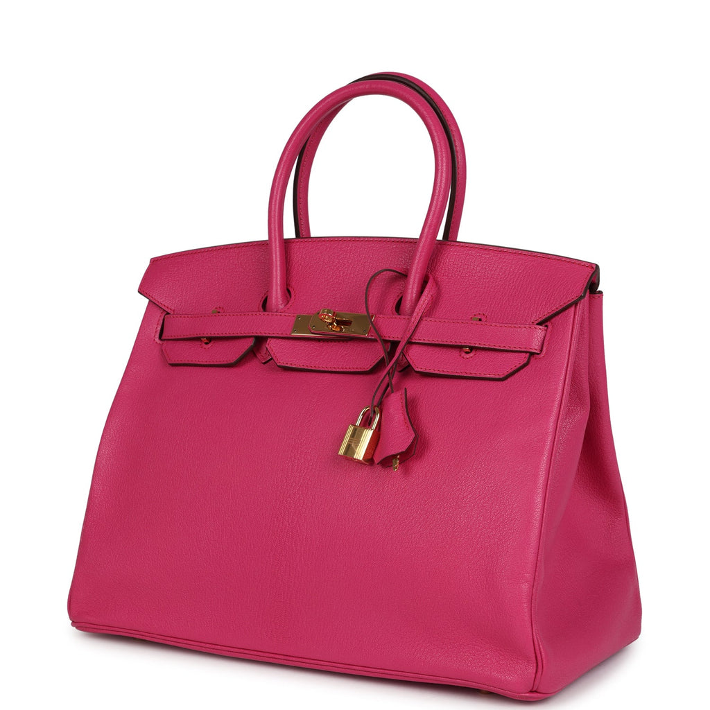 Pre-owned Hermes Birkin 35 Rose Shocking Chevre Mysore Gold Hardware