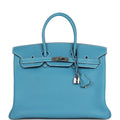 New Hermes Birkin 35 Blue Jean Togo Palladium Hardware