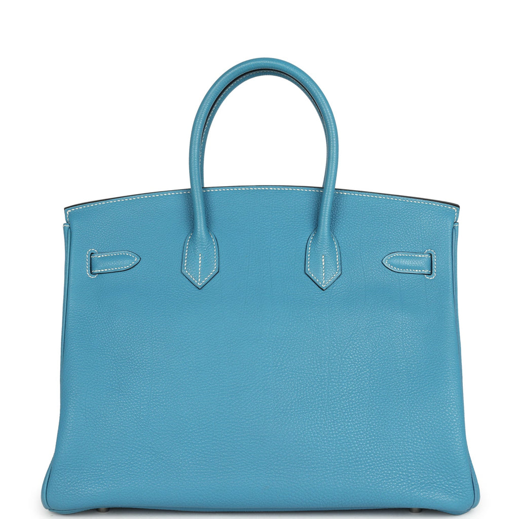 Pre-owned Hermes Birkin 35 Blue Jean Togo Palladium Hardware
