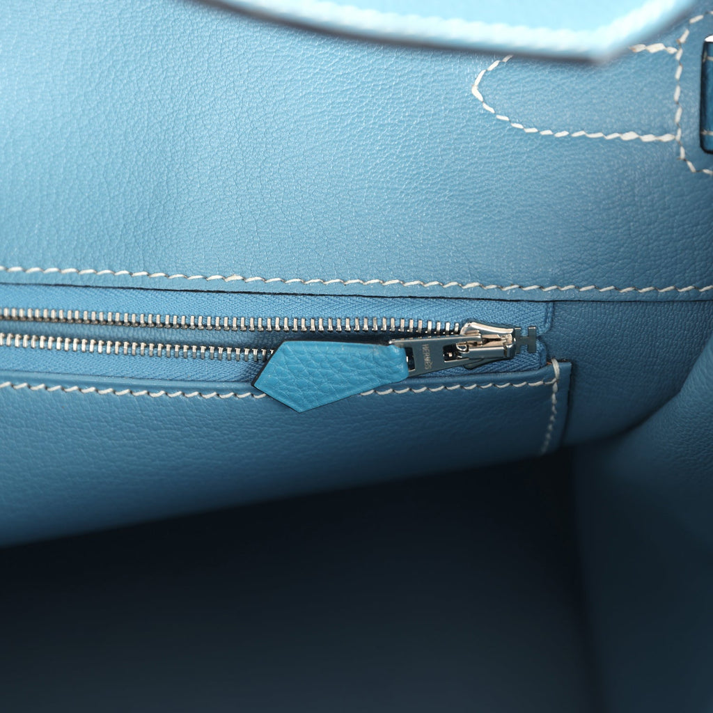 Pre-owned Hermes Birkin 35 Blue Jean Togo Palladium Hardware