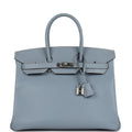 New Hermes Birkin 35 Bleu Lin Epsom Palladium Hardware