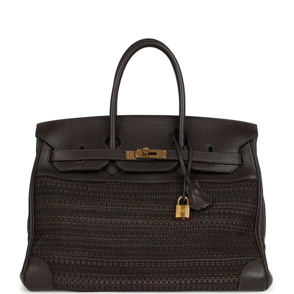 Hermes Birkin 35 Chocolate Clemence and Crinoline Gold Hardware