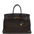 Hermes Birkin 35 Chocolate Clemence and Crinoline Gold Hardware