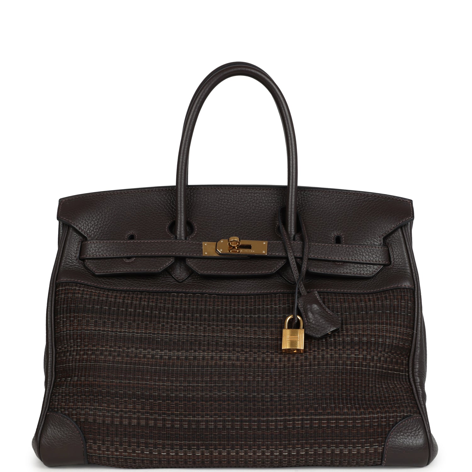 Hermes Birkin 35 Chocolate Clemence and Crinoline Gold Hardware