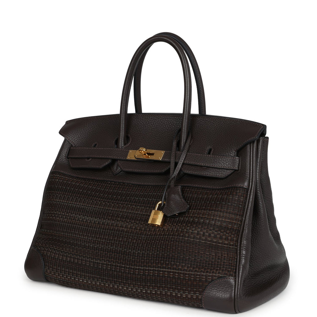 Hermes Birkin 35 Chocolate Clemence and Crinoline Gold Hardware
