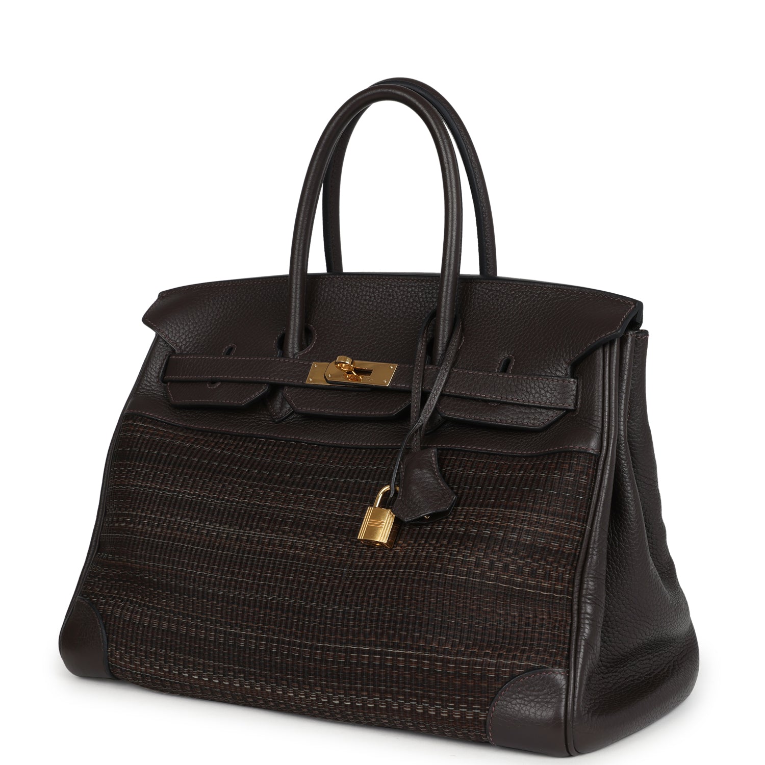 Hermes Birkin 35 Chocolate Clemence and Crinoline Gold Hardware
