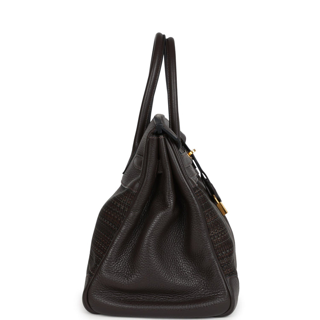 Hermes Birkin 35 Chocolate Clemence and Crinoline Gold Hardware