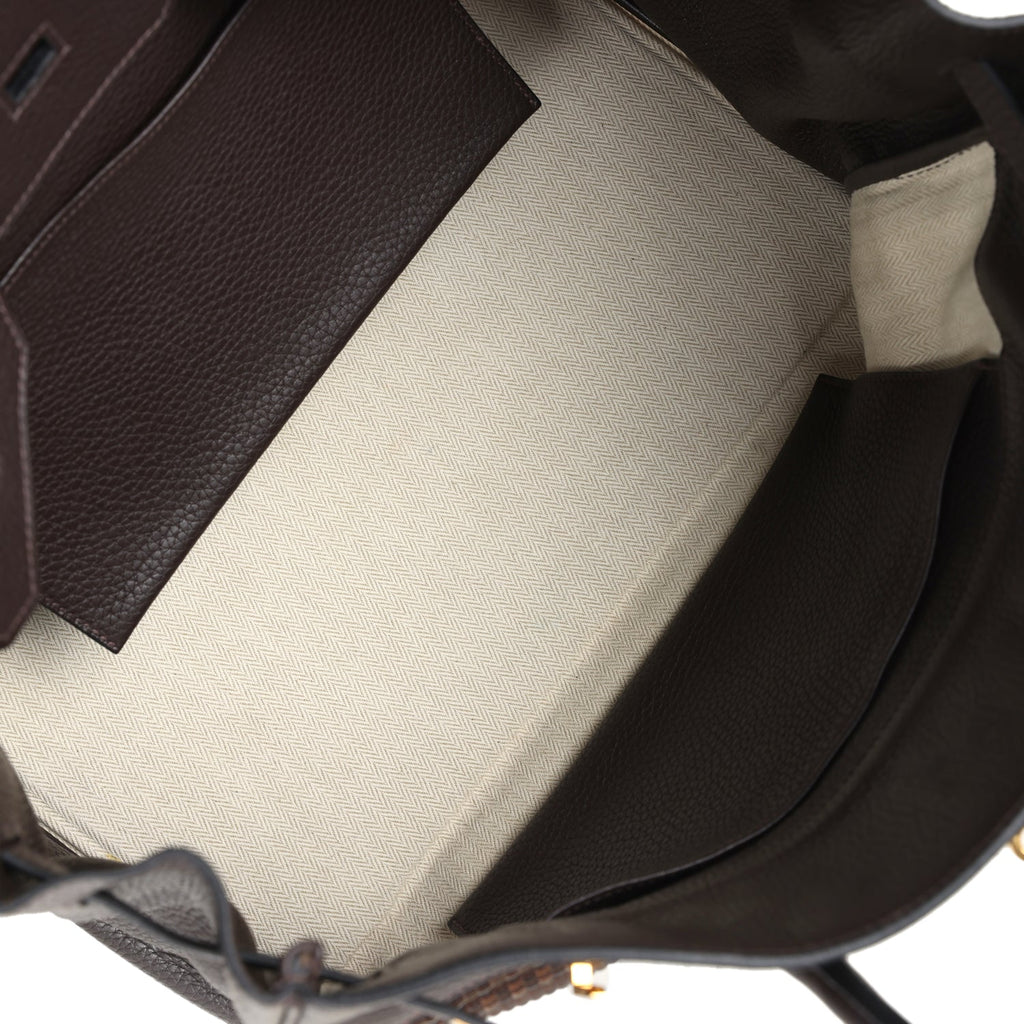 Hermes Birkin 35 Chocolate Clemence and Crinoline Gold Hardware