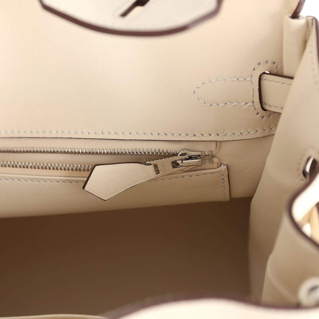 Hermes Birkin 25 Nata Swift and Ecru-Beige Toile H Canvas Palladium Hardware