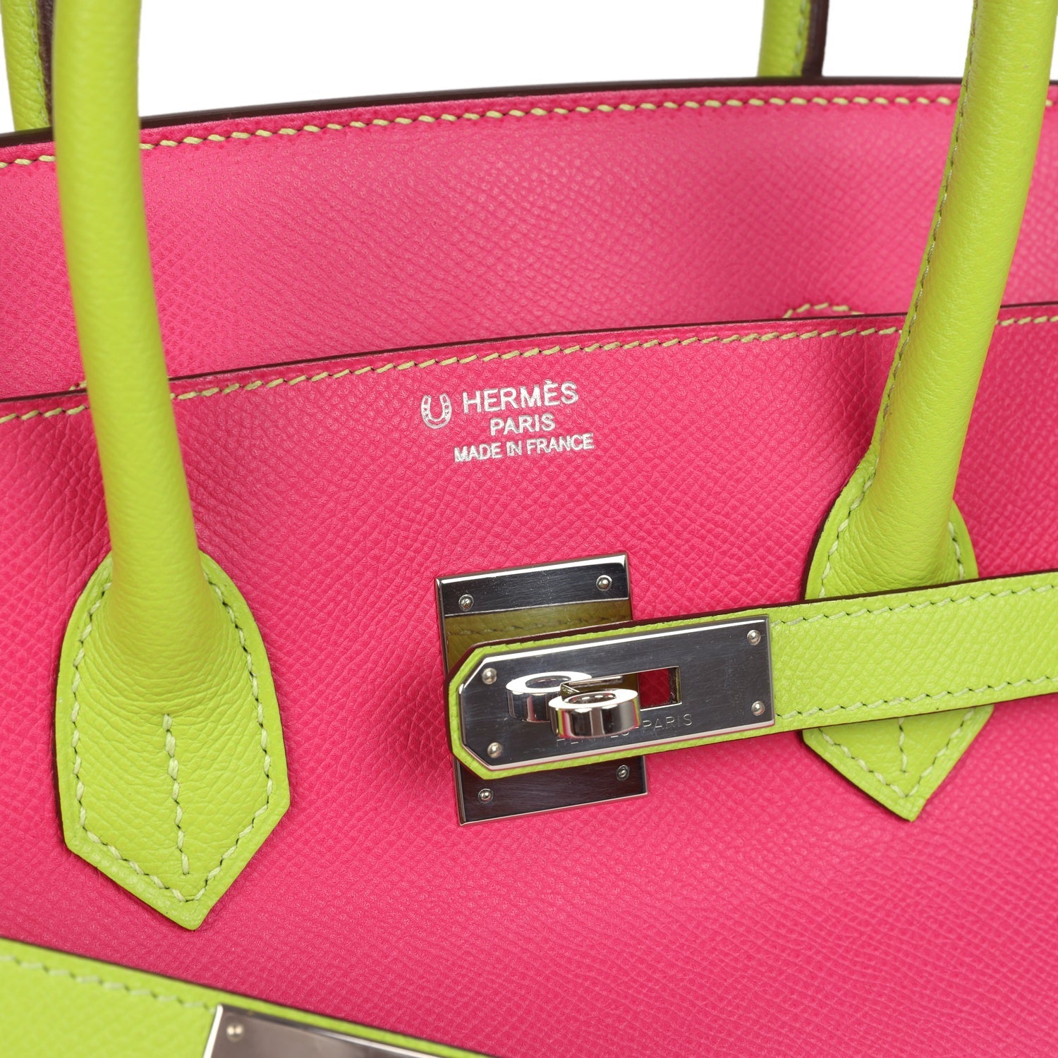 Pre-owned Hermes Special Order (HSS) Birkin 35 Rose Tyrien and Kiwi Epsom Palladium Hardware