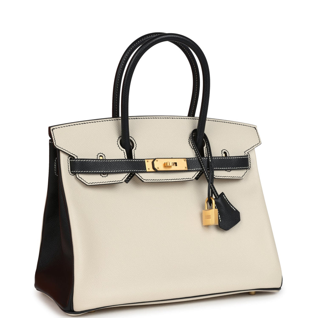 Hermes Special Order (HSS) Birkin 30 Craie and Black Epsom Brushed Gold Hardware
