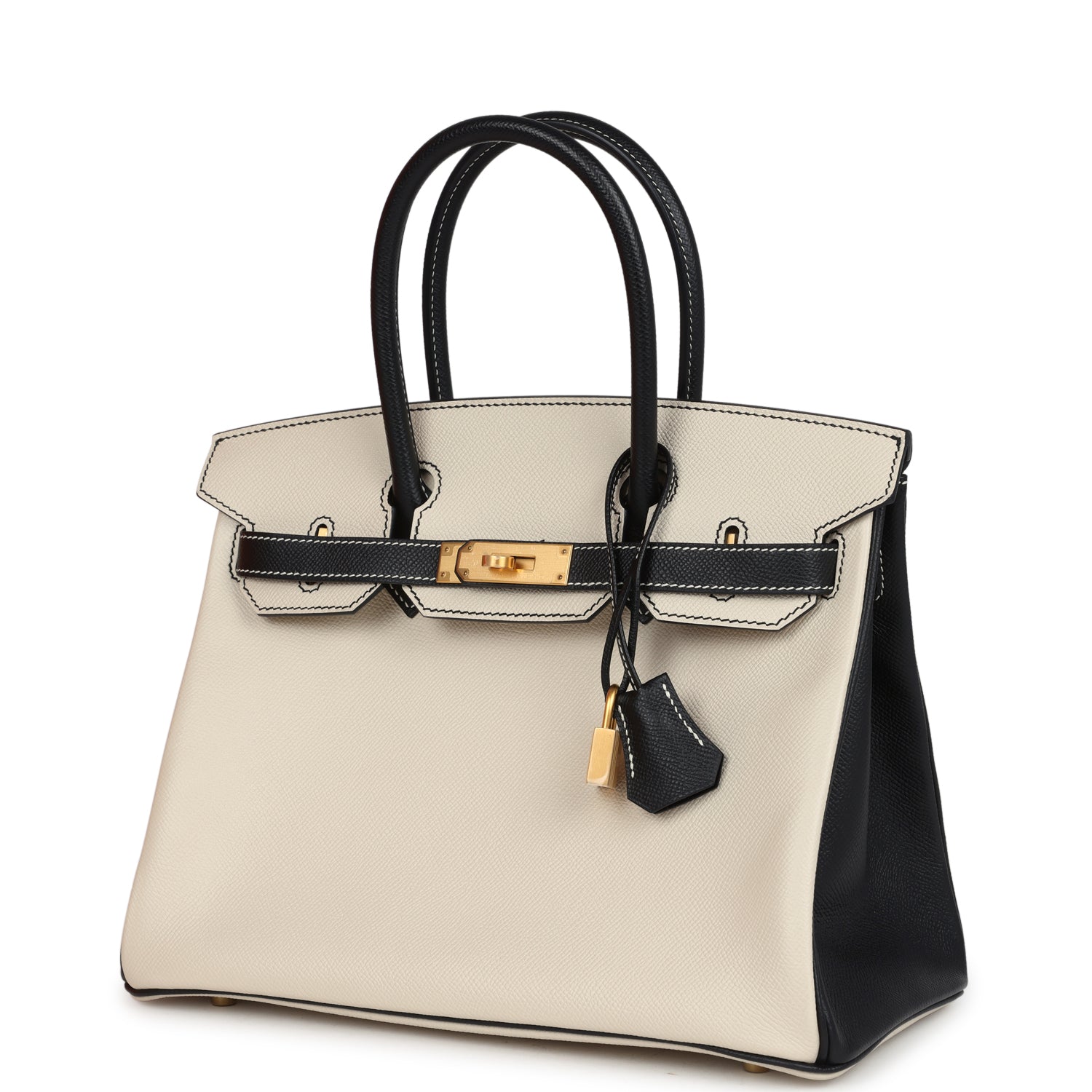 Hermes Special Order (HSS) Birkin 30 Craie and Black Epsom Brushed Gold Hardware