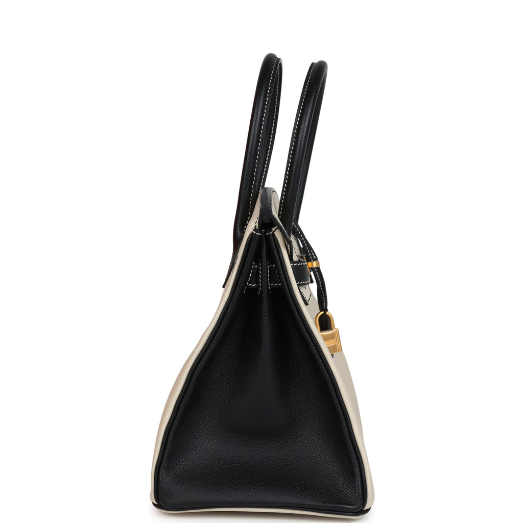 Hermes Special Order (HSS) Birkin 30 Craie and Black Epsom Brushed Gold Hardware