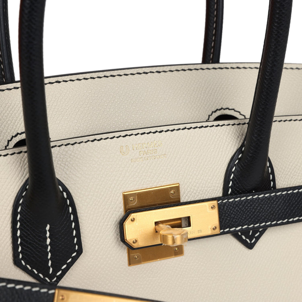 Hermes Special Order (HSS) Birkin 30 Craie and Black Epsom Brushed Gold Hardware