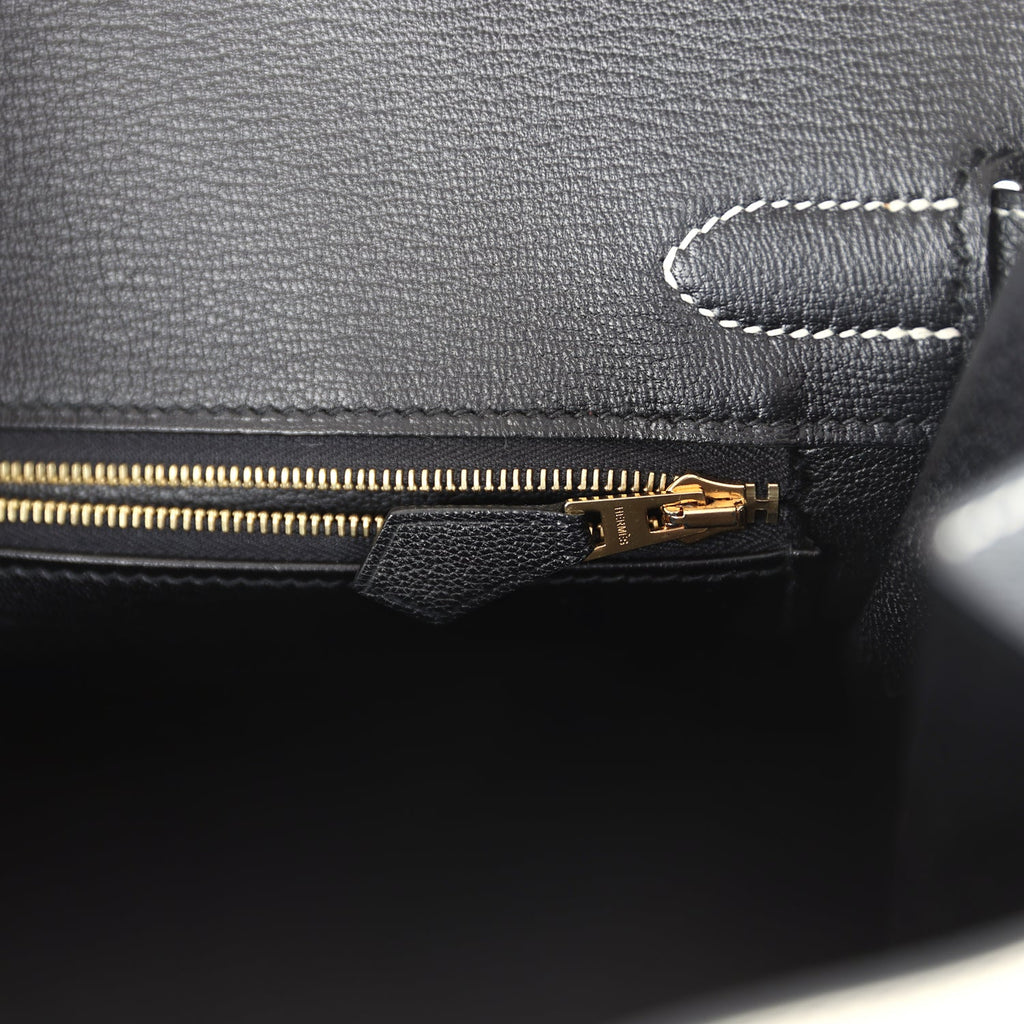 Hermes Special Order (HSS) Birkin 30 Craie and Black Epsom Brushed Gold Hardware