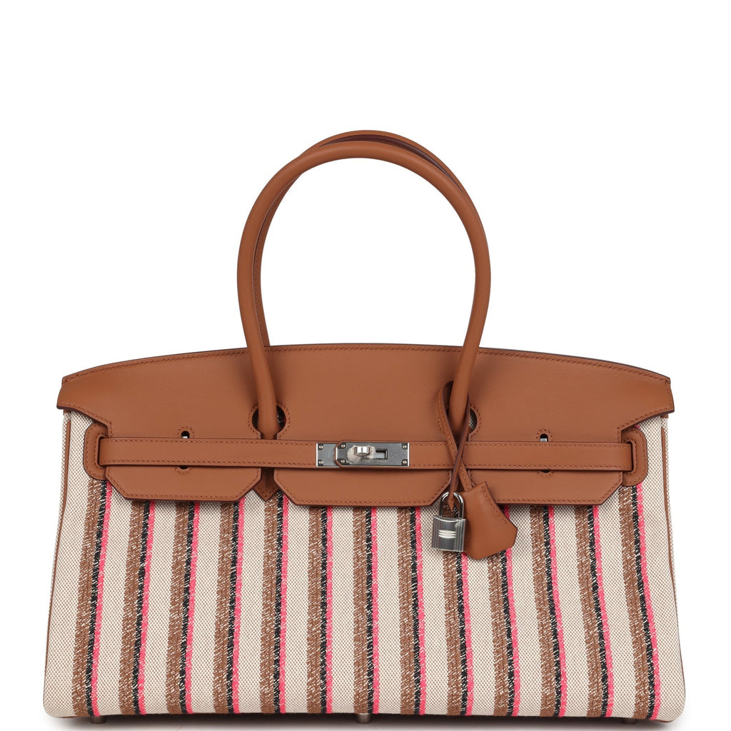 Hermes Shoulder Birkin Light 39 Multicolor Toile and Gold Swift Palladium Hardware