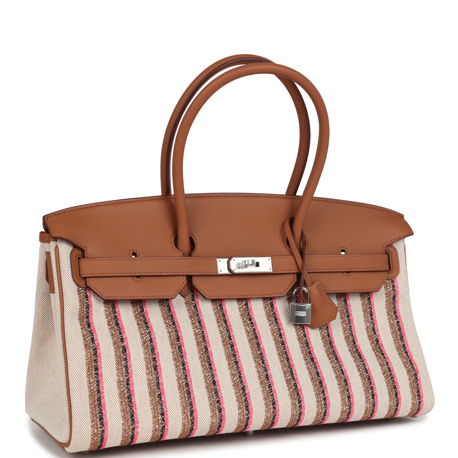 Hermes Shoulder Birkin Light 39 Multicolor Toile and Gold Swift Palladium Hardware