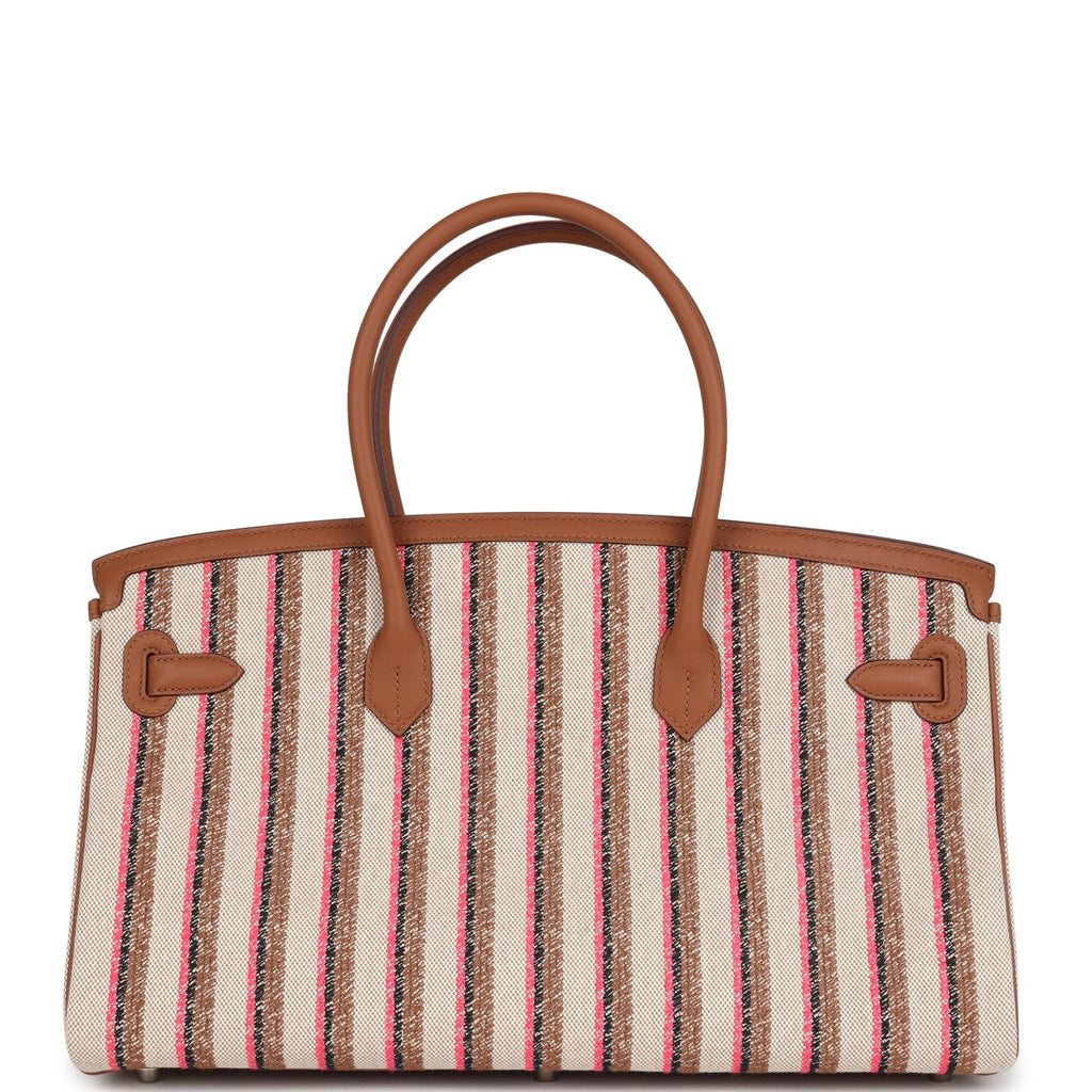 Hermes Shoulder Birkin Light 39 Multicolor Toile and Gold Swift Palladium Hardware