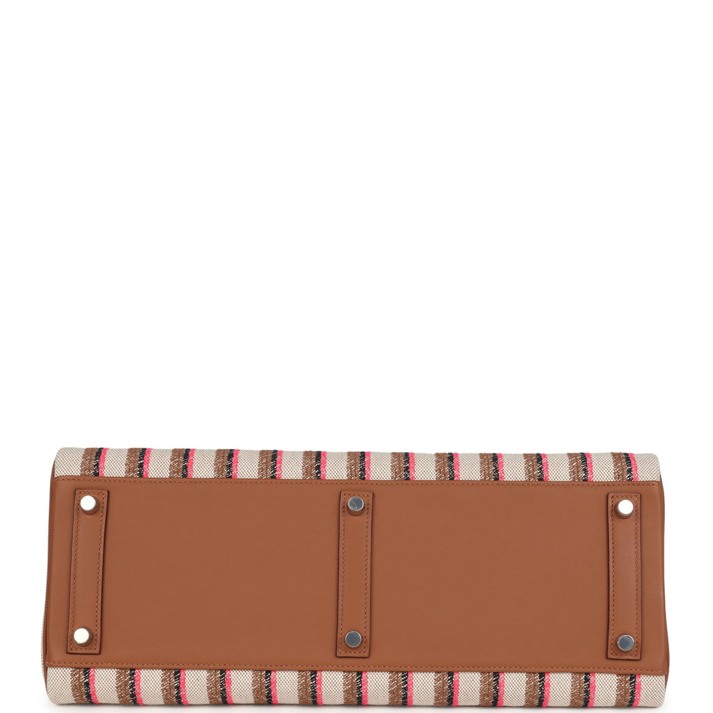 Hermes Shoulder Birkin Light 39 Multicolor Toile and Gold Swift Palladium Hardware