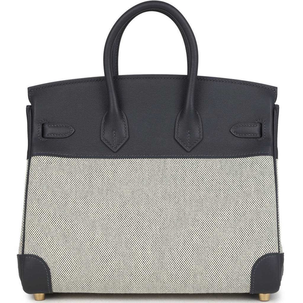 Hermes Birkin 25 Ecru and Ardoise Toile H Canvas and Ardoise Swift Gold Hardware
