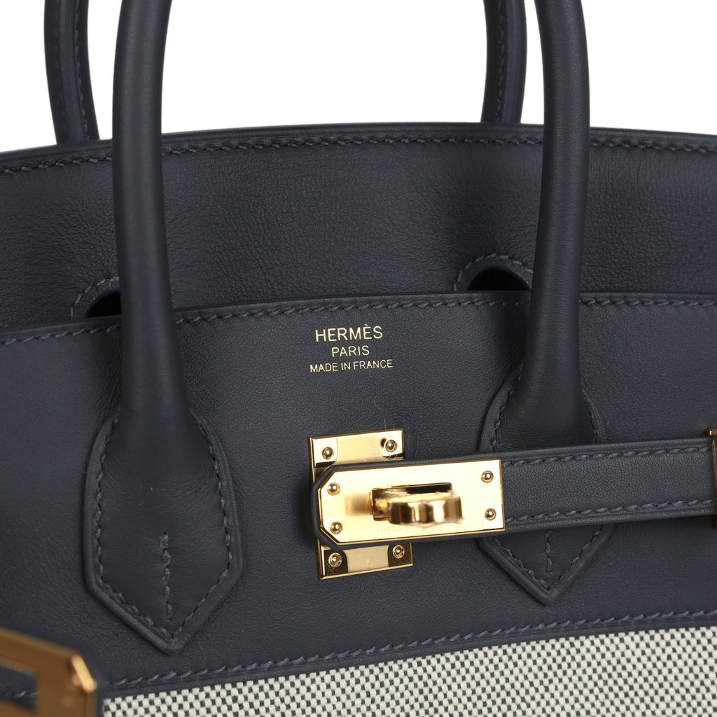Hermes Birkin 25 Ecru and Ardoise Toile H Canvas and Ardoise Swift Gold Hardware