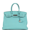 New Hermes Birkin 35 Bleu Atoll Togo Palladium Hardware