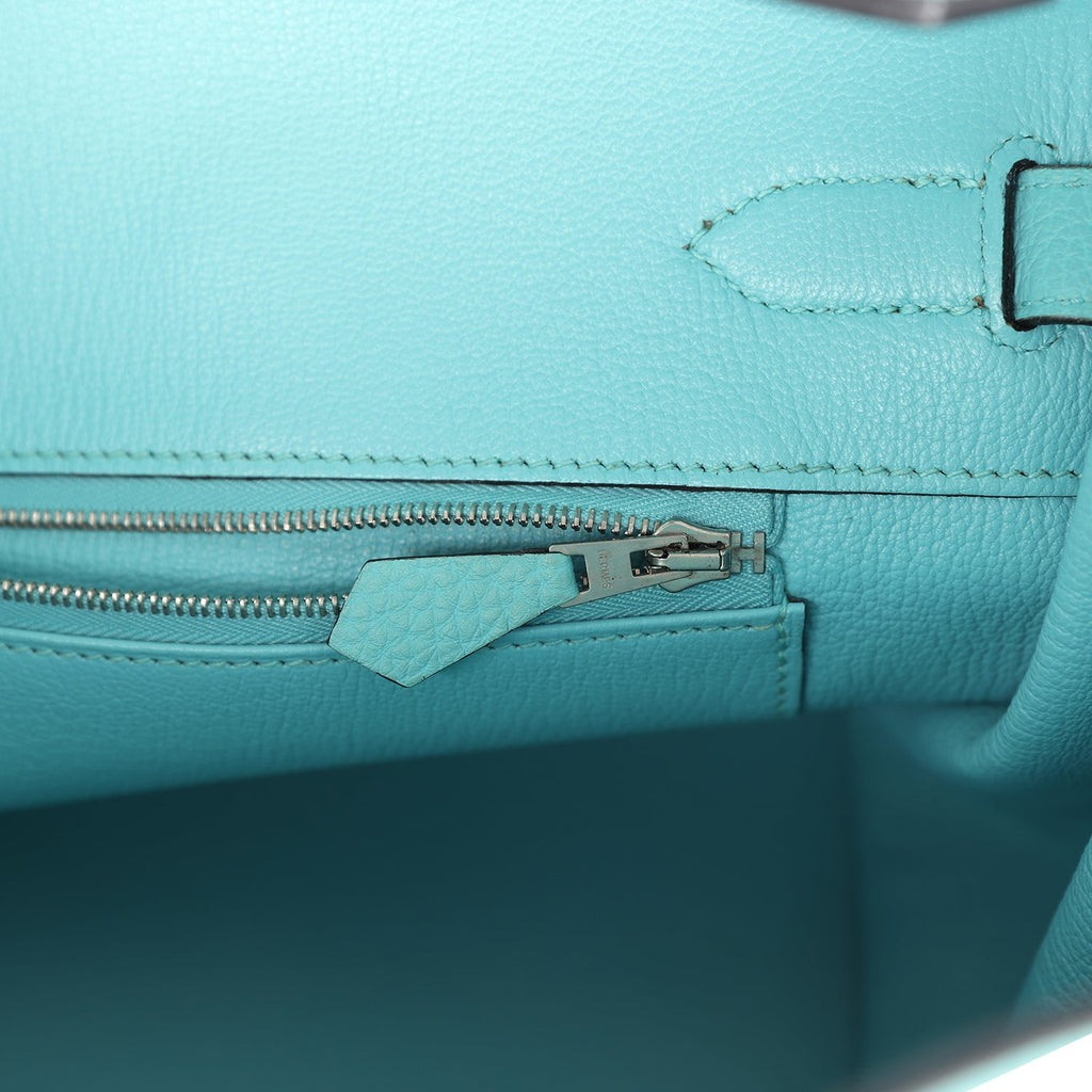 Pre-owned Hermes Birkin 35 Bleu Atoll Togo Palladium Hardware