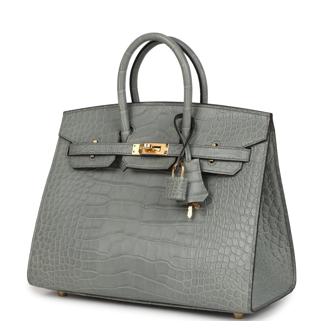 Hermes Birkin Sellier 25 Gris Ciment Matte Alligator Gold Hardware
