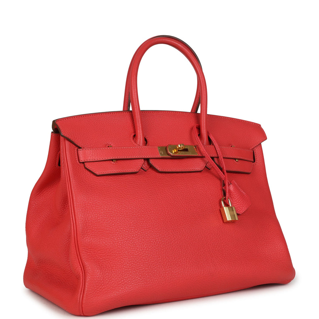 Pre-owned Hermes Birkin 35 Geranium Togo Gold Hardware