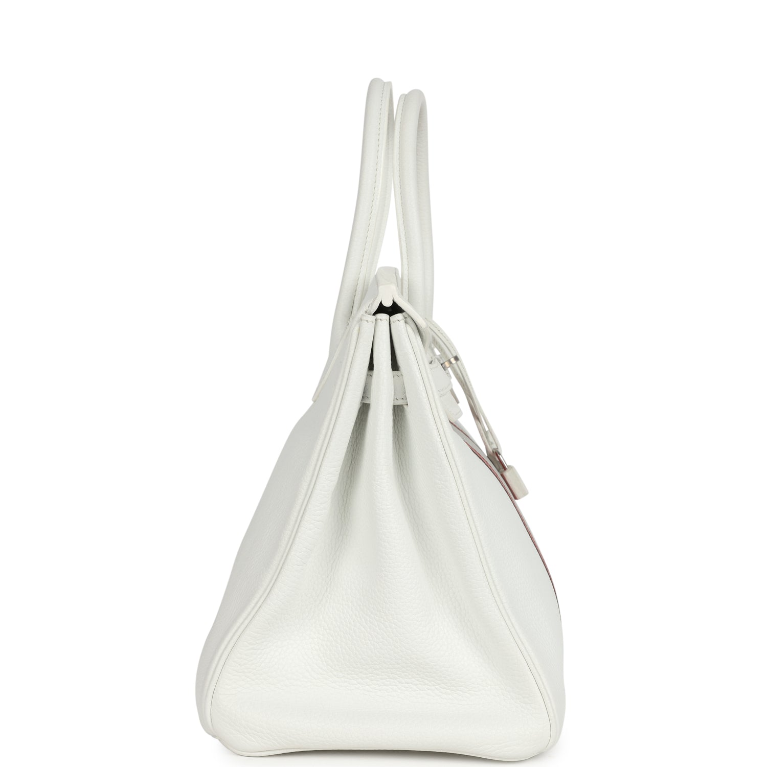 Pre-owned Hermes Birkin Club 35 White and Gris Perle Clemence and Sanguine Lizard Palladium Hardware