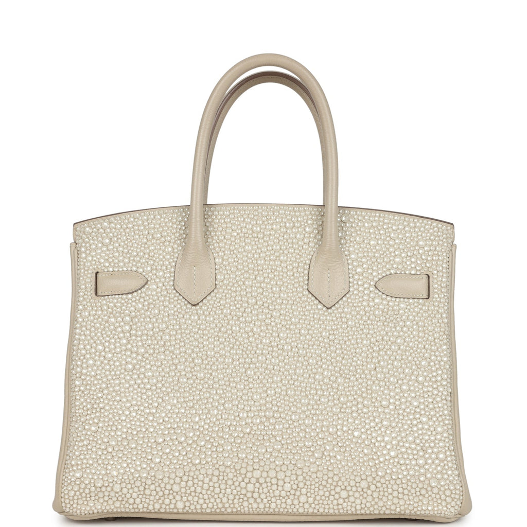 Custom "Paradise" Swarovski Crystal Hermes Birkin 30 Craie Togo Palladium Hardware
