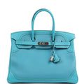 Pre-owned Hermes Birkin Ghillies 35 Turquoise Togo and Swift Palladium Hardware