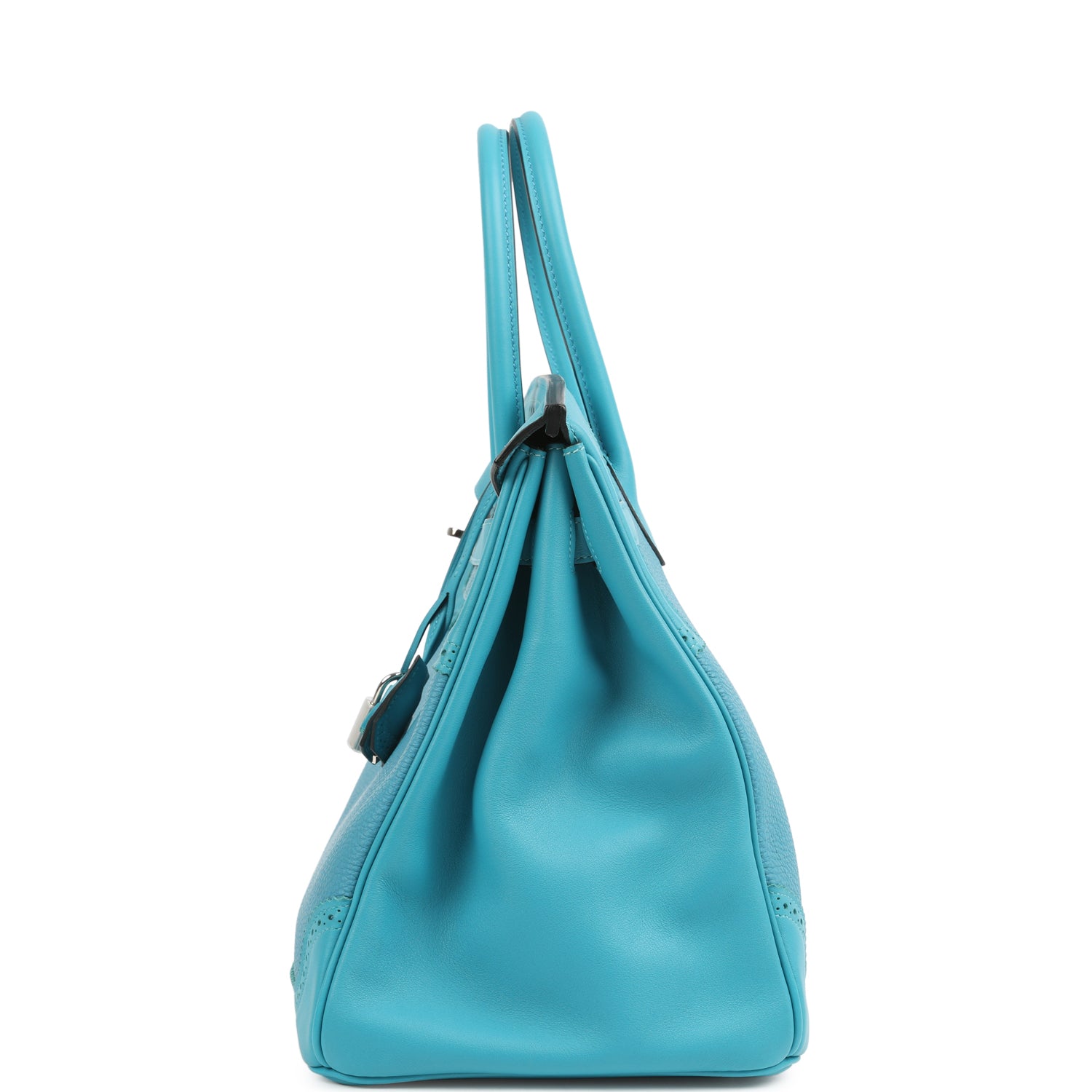 Pre-owned Hermes Birkin Ghillies 35 Turquoise Togo and Swift Palladium Hardware