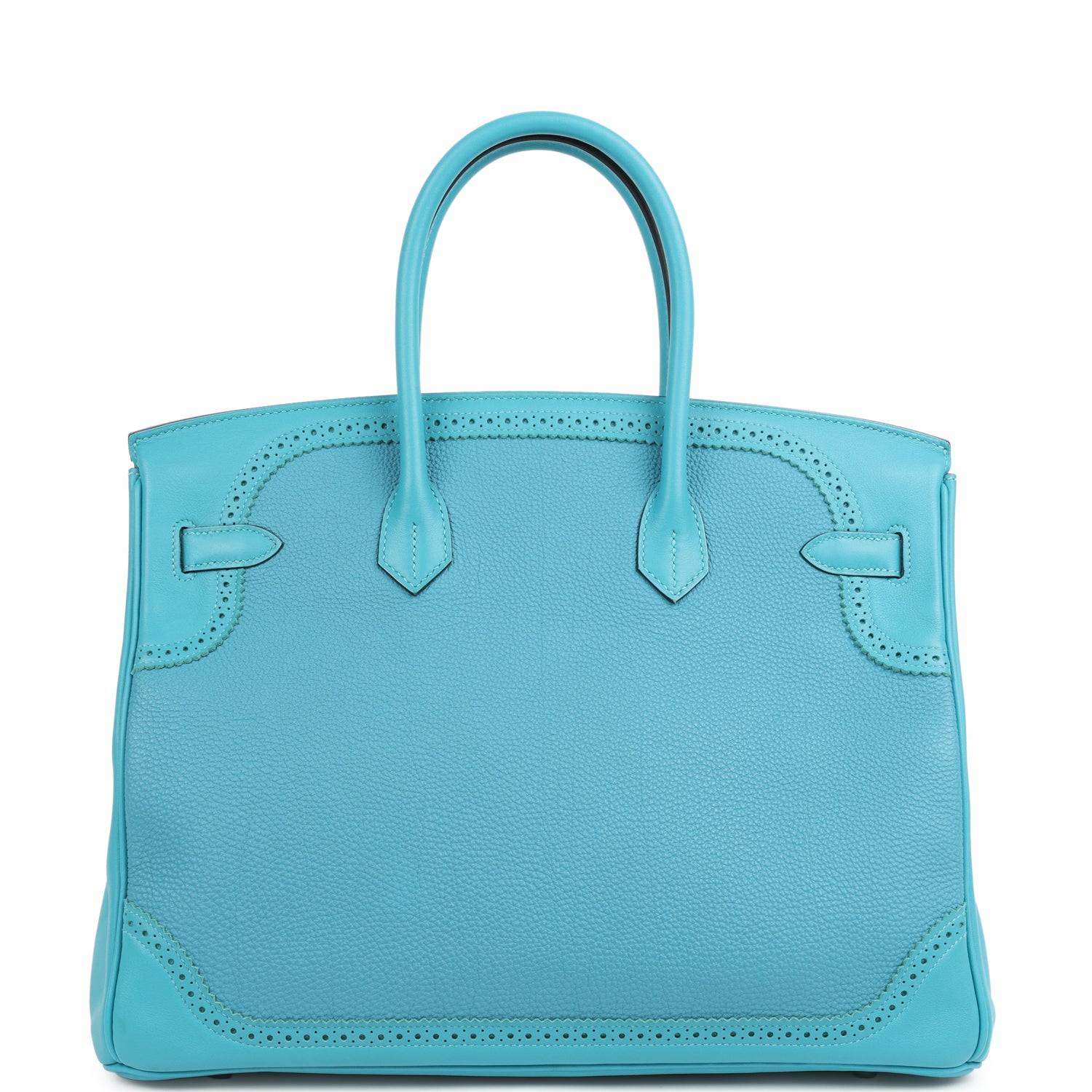 Pre-owned Hermes Birkin Ghillies 35 Turquoise Togo and Swift Palladium Hardware