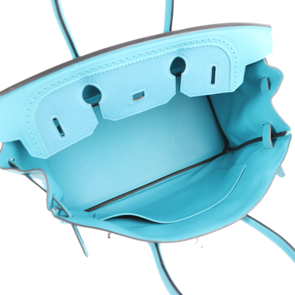 Pre-owned Hermes Birkin Ghillies 35 Turquoise Togo and Swift Palladium Hardware