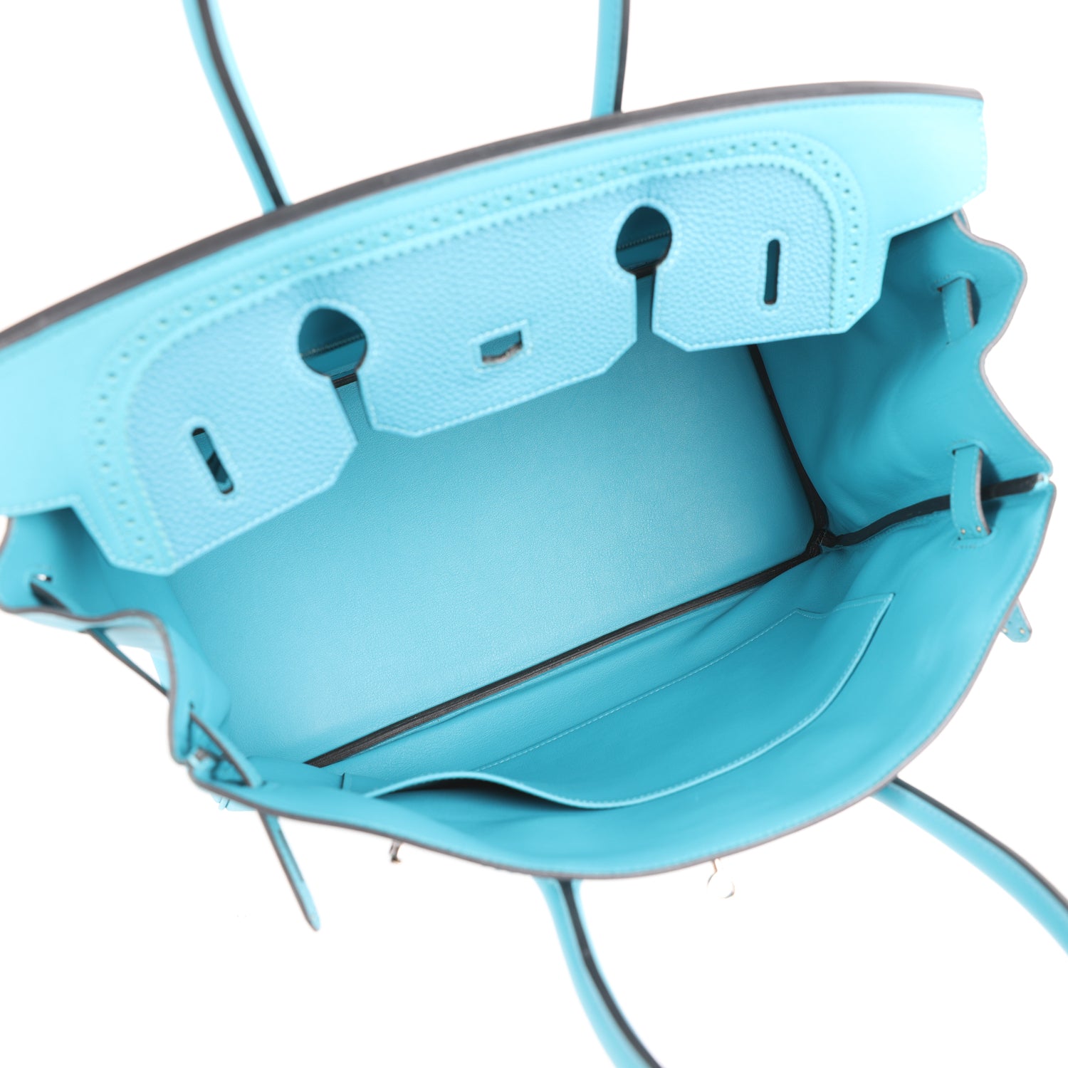Pre-owned Hermes Birkin Ghillies 35 Turquoise Togo and Swift Palladium Hardware
