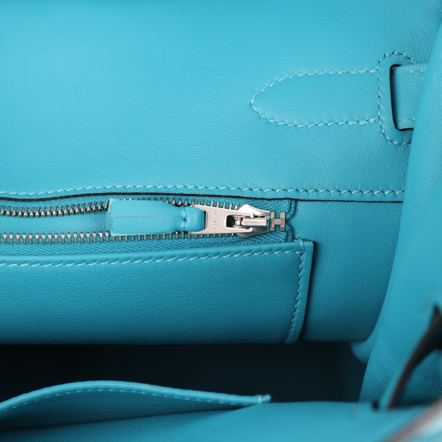 Pre-owned Hermes Birkin Ghillies 35 Turquoise Togo and Swift Palladium Hardware
