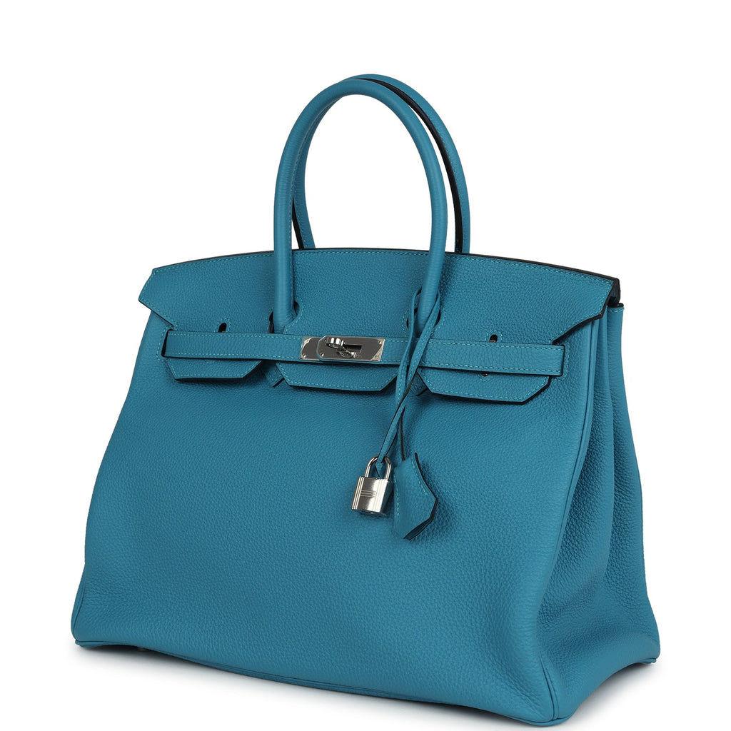 Pre-owned Hermes Birkin 35 Turquoise Togo Palladium Hardware