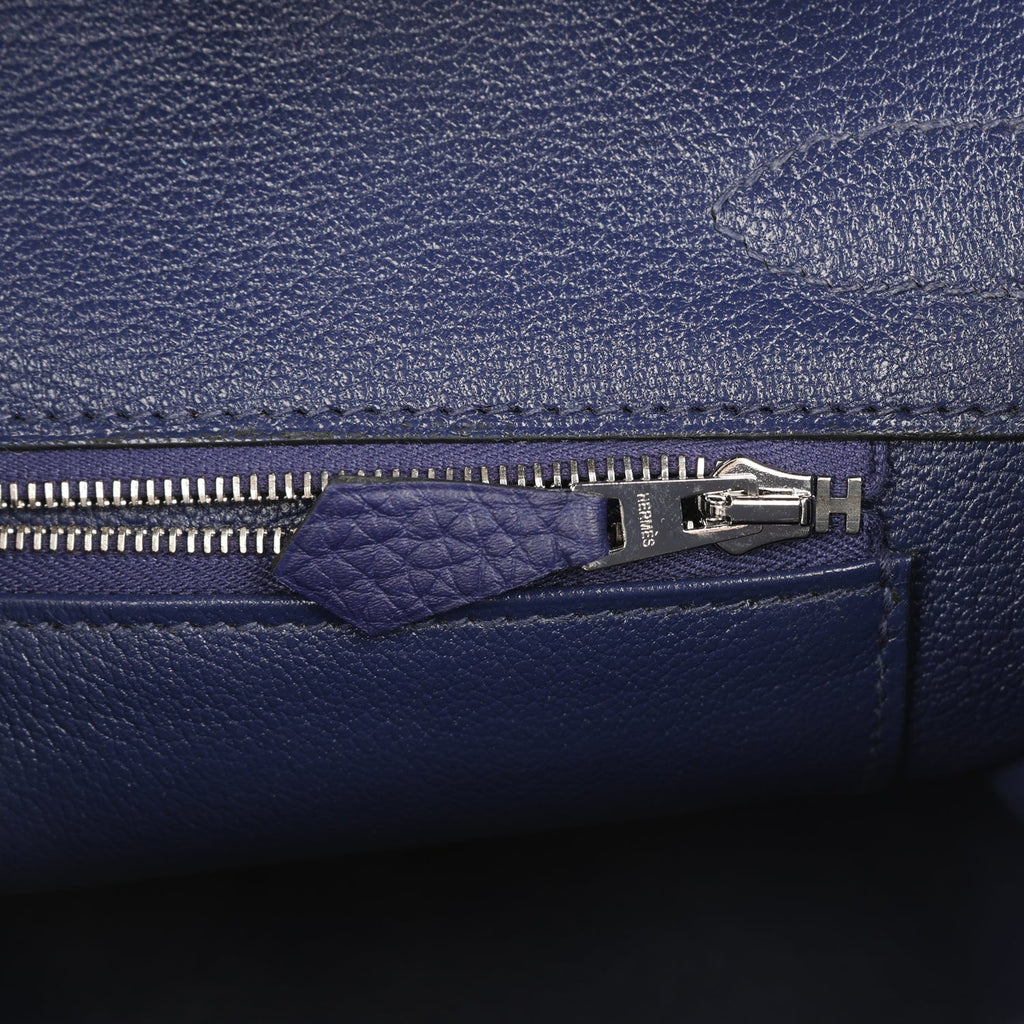 Pre-owned Hermes Birkin 30 Bleu Encre Togo and Shiny Niloticus Crocodile Touch Palladium Hardware