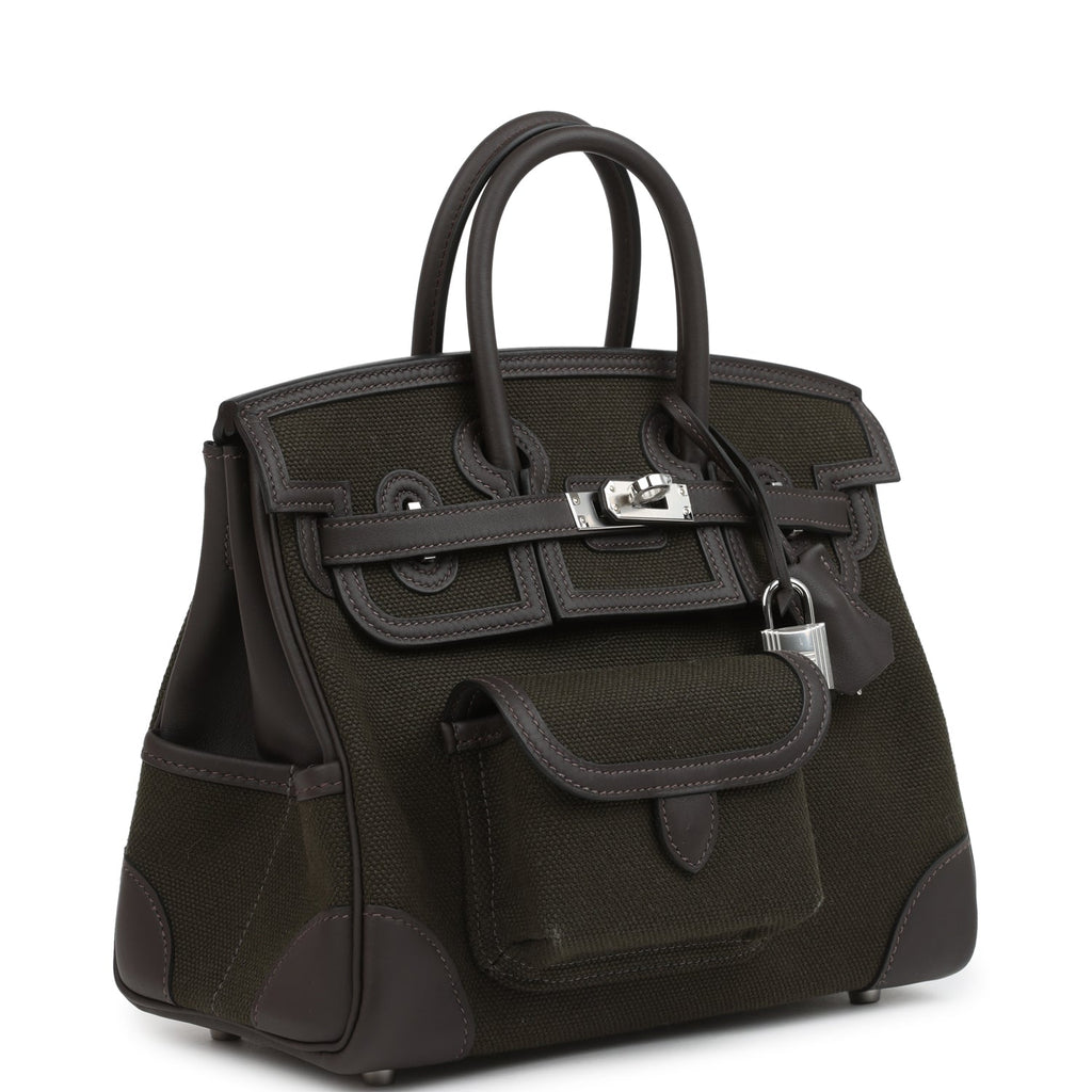 Hermes Birkin 25 Cargo Dark Bronze Toile Goeland and Ebene Swift Palladium Hardware