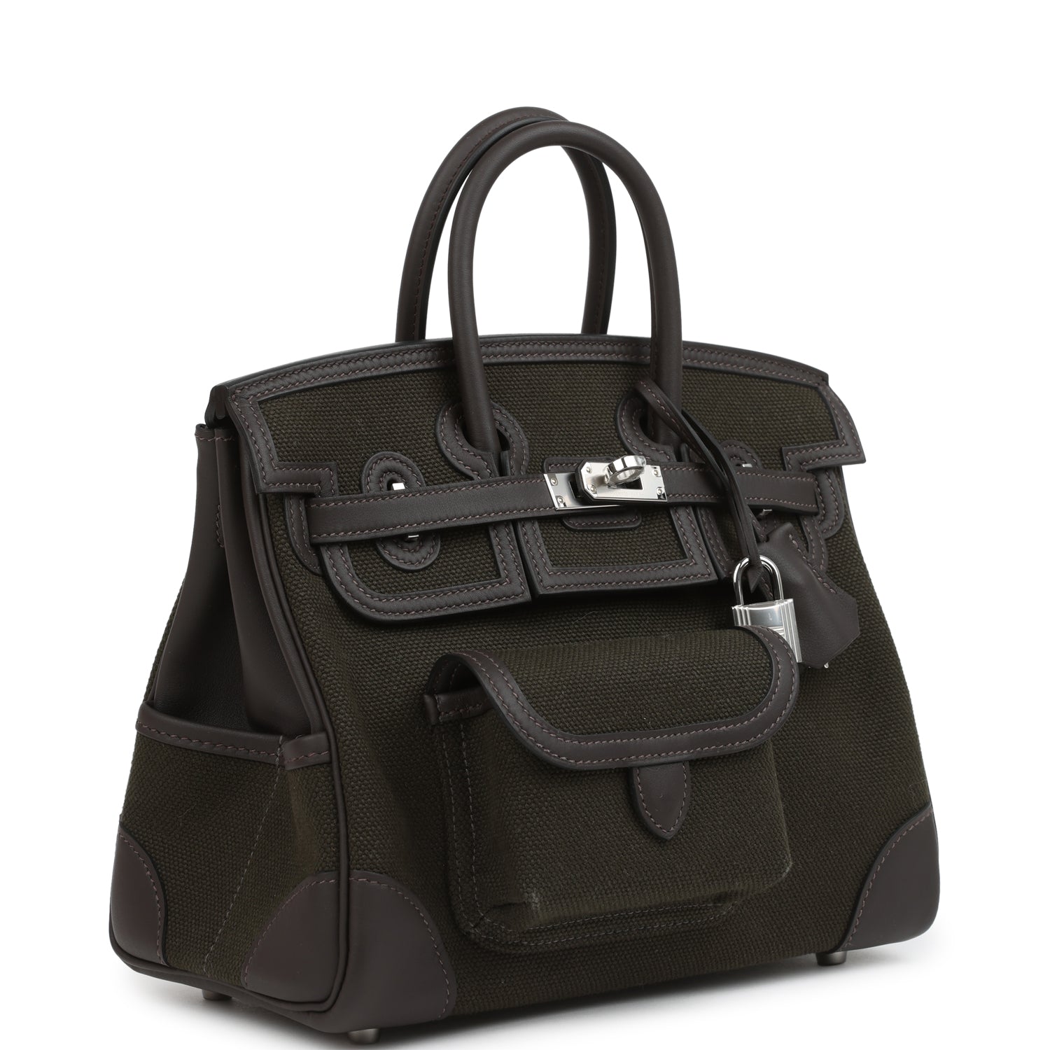 Hermes Birkin 25 Cargo Dark Bronze Toile Goeland and Ebene Swift Palladium Hardware