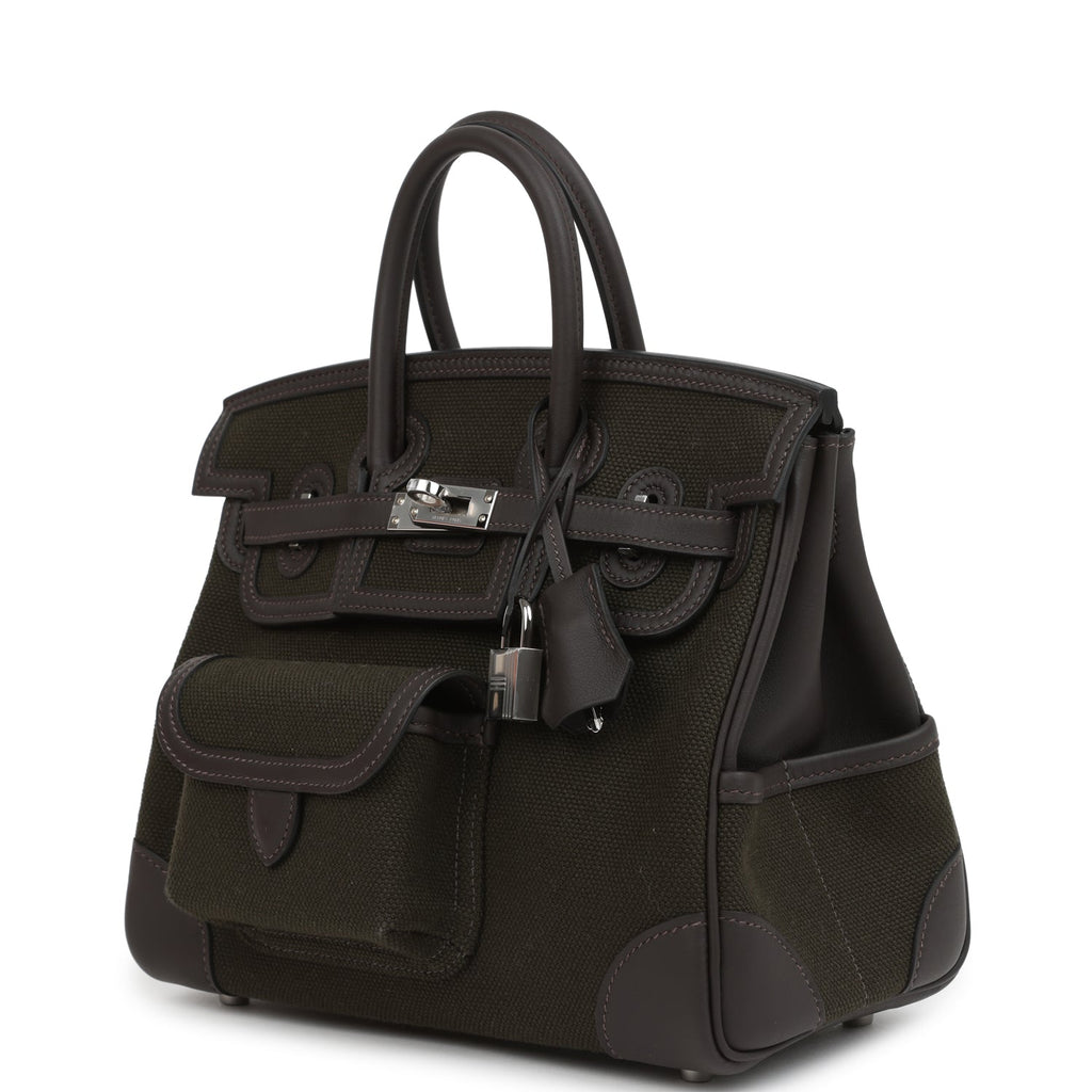 Hermes Birkin 25 Cargo Dark Bronze Toile Goeland and Ebene Swift Palladium Hardware