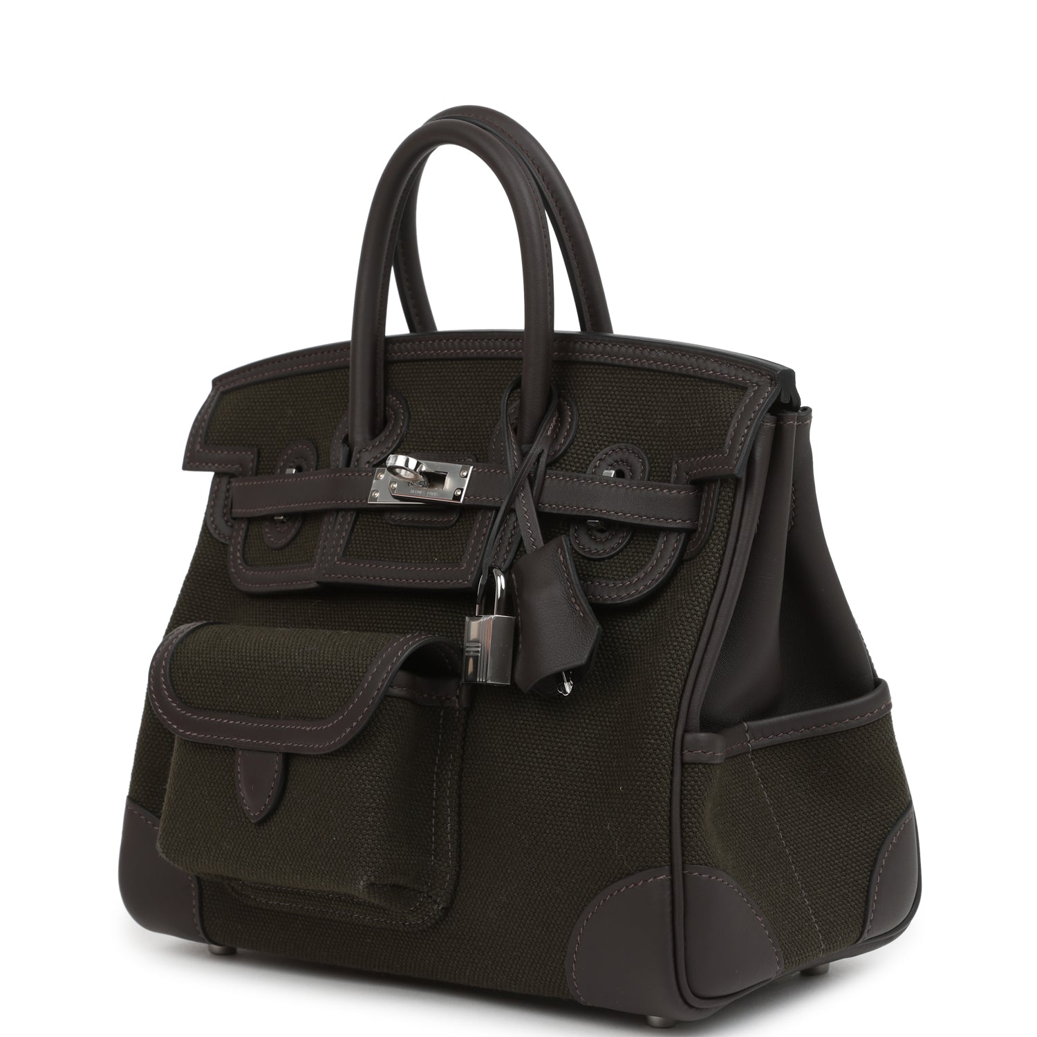 Hermes Birkin 25 Cargo Dark Bronze Toile Goeland and Ebene Swift Palladium Hardware