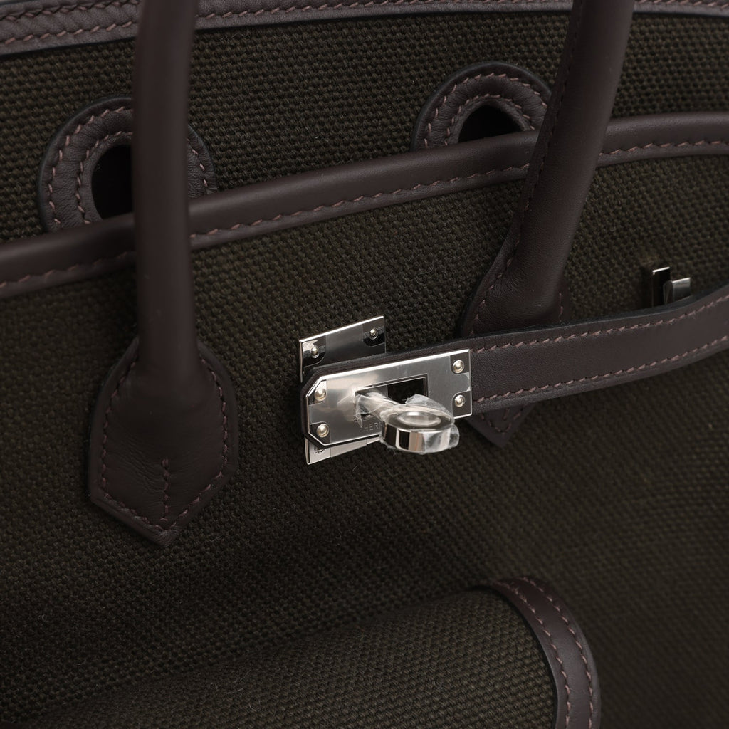 Hermes Birkin 25 Cargo Dark Bronze Toile Goeland and Ebene Swift Palladium Hardware
