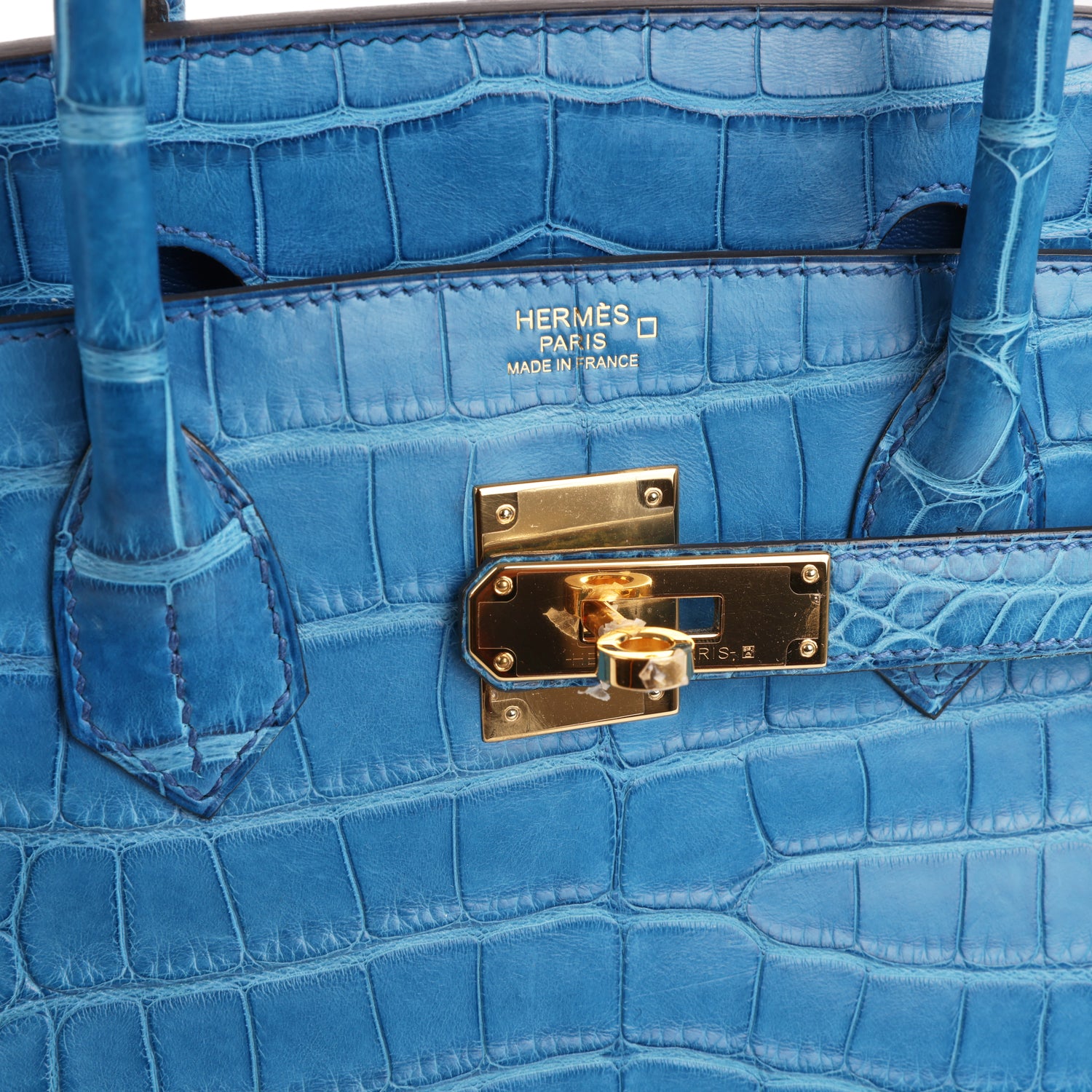Pre-owned Hermes Birkin 30 Bleu Mykonos Matte Alligator Gold Hardware