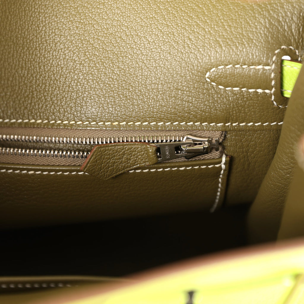 Pre-owned Hermes Candy Birkin 25 Kiwi Candy Epsom Palladium Hardware