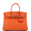 New Hermes Birkin 30 Tangerine Ostrich Gold Hardware