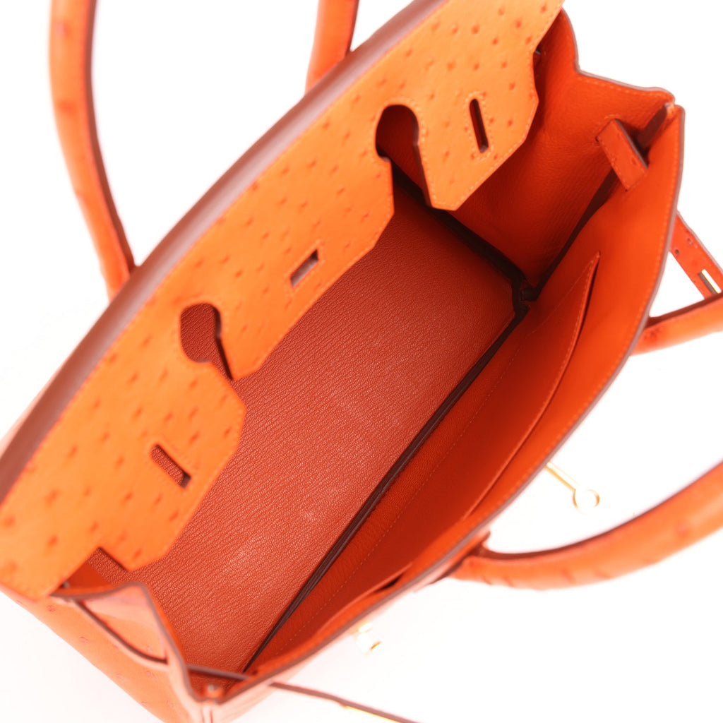 New Hermes Birkin 30 Tangerine Ostrich Gold Hardware