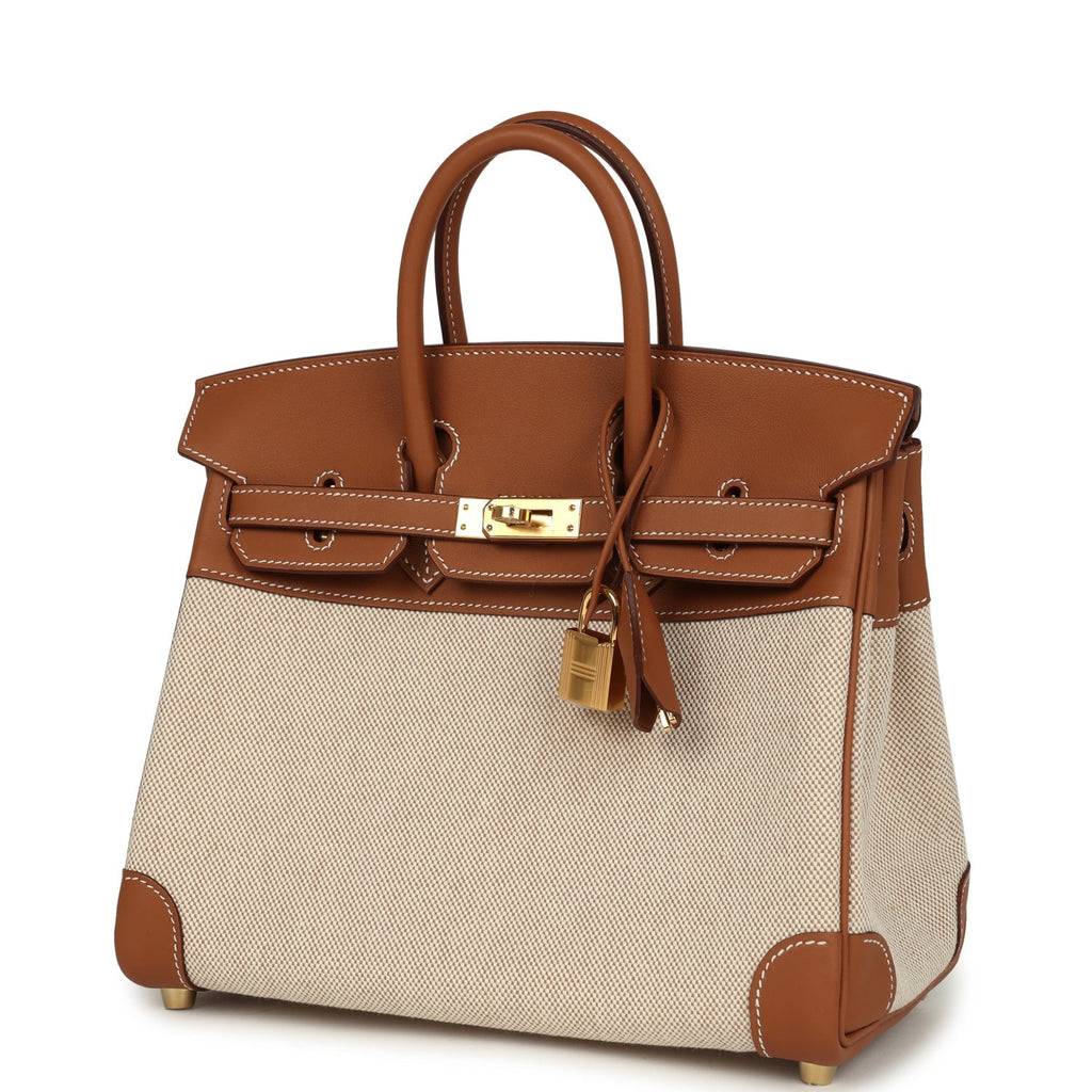 Hermes Birkin 25 Ecru and Gold Toile H Canvas and Gold Swift Gold Hardware