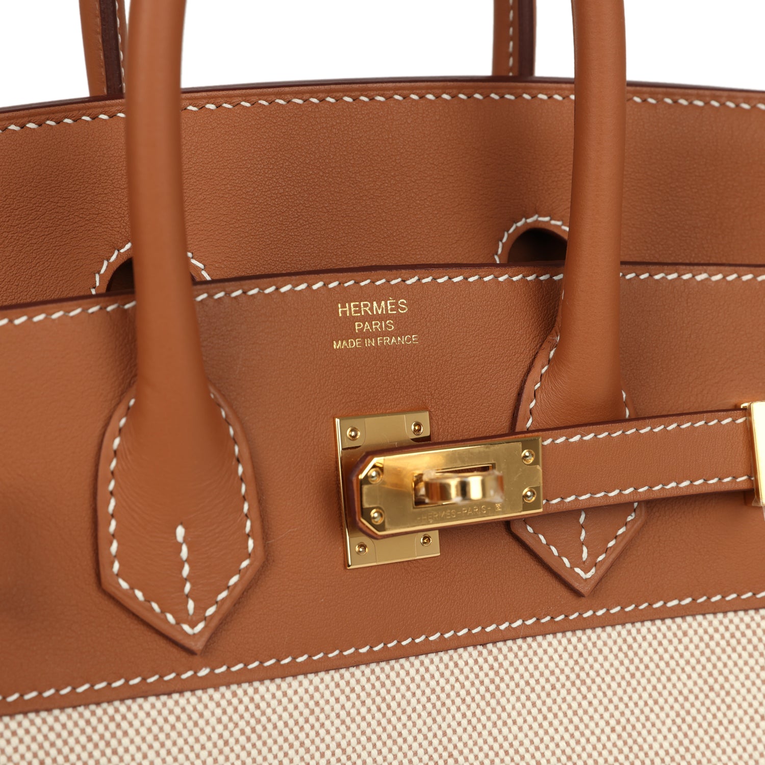 Hermes Birkin 25 Ecru and Gold Toile H Canvas and Gold Swift Gold Hardware